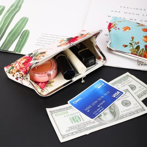 2 Packs Large Coin Purse Floral Cell Phone Pouch Clasp Wallet Handbags Change Po - Picture 10 of 10